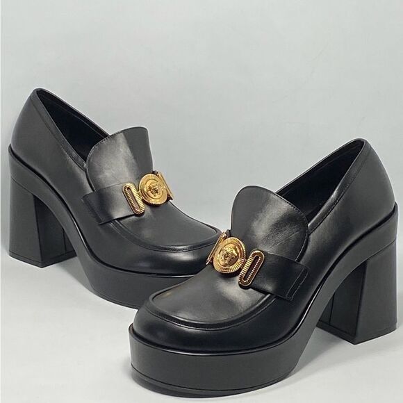 Versace Logo Leather Platform Pumps size 40 - Picture 4 of 15